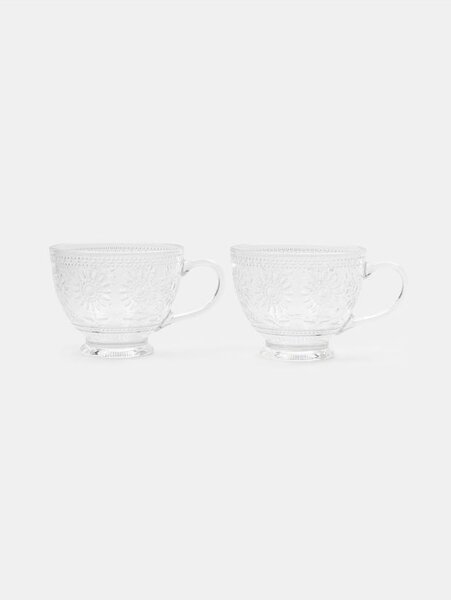 Sinsay - Sklenené šálky s reliéfnym kvetinovým vzorom 2 pack - clear