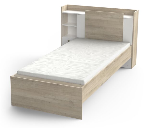 Jednolôžková posteľ Stora 90x190/200 - biela/dub