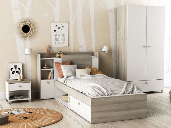 Jednolôžková posteľ Stora 90x190/200 - biela/dub
