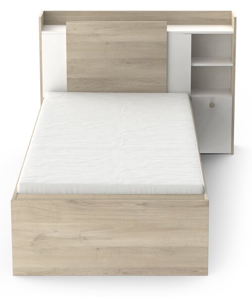 Jednolôžková posteľ Stora 90x190/200 - biela/dub