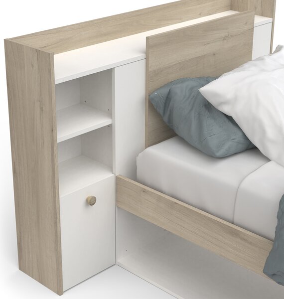 Jednolôžková posteľ Stora 90x190/200 - biela/dub