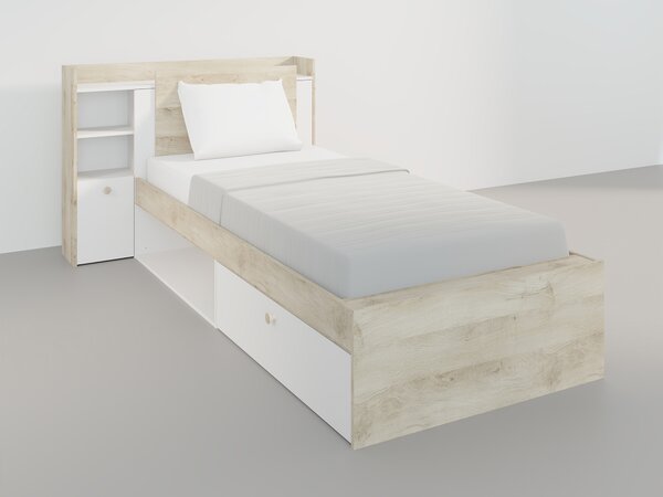 Jednolôžková posteľ Stora 90x190/200 - biela/dub