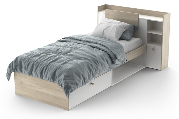 Jednolôžková posteľ Stora 90x190/200 - biela/dub