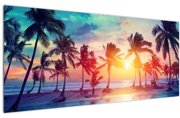 Obraz - Tropický západ slnka (120x50 cm)