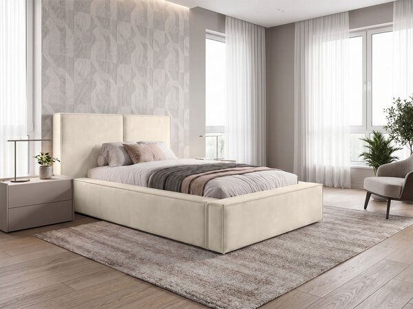 Jednolôžková čalúnená posteľ s úložným priestorom Keven 90x200 - krémová