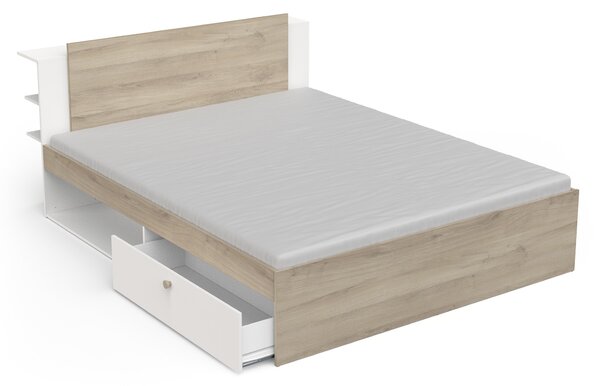 Manželská posteľ s úložným priestorom Teya 160x200 - biela/dub