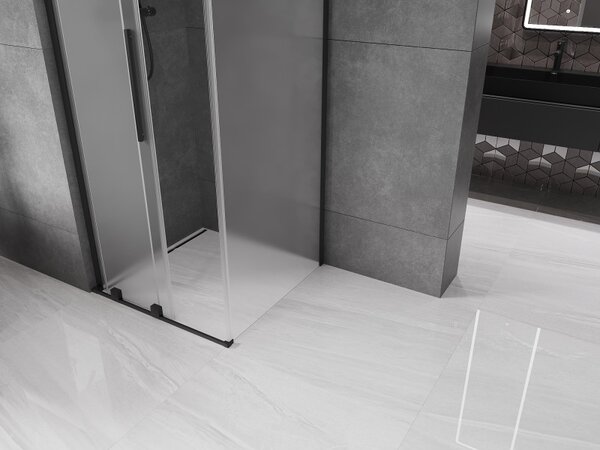 Mexen Velar L, sprchový kút s posuvnými dverami 90 x 90 cm, 8mm sklo námraza, čierna matná, 871-090-090-33-70