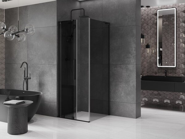 Mexen Velar L, sprchový kút s posuvnými dverami 90 x 90 cm, 8mm šedé sklo, čierna matná, 871-090-090-43-70