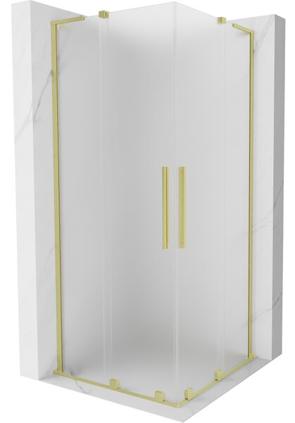 Mexen Velar L Duo, sprchový kút s posuvnými dverami 100 x 100 cm, 8mm sklo námraza, zlatá matná, 871-100-100-02-33-55