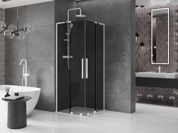 Mexen Velar L Duo, sprchový kút s posuvnými dverami 80 x 80 cm, 8mm šedé sklo, biela matná, 871-080-080-02-43-20