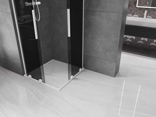 Mexen Velar L Duo, sprchový kút s posuvnými dverami 80 x 80 cm, 8mm šedé sklo, biela matná, 871-080-080-02-43-20