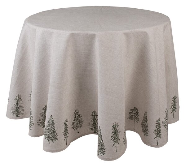 Béžový bavlnený okrúhly obrus so stromčekmi Natural Pine Trees - Ø 170 cm - Clayre & Eef