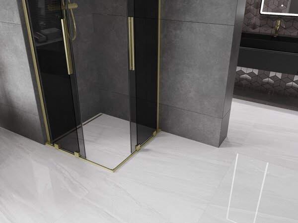 Mexen Velar L Duo, sprchový kút s posuvnými dverami 90 x 90 cm, 8mm šedé sklo, zlatá matná, 871-090-090-02-43-55