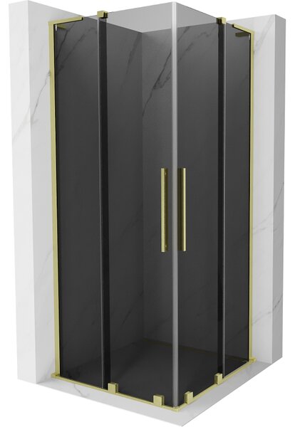 Mexen Velar L Duo, sprchový kút s posuvnými dverami 90 x 90 cm, 8mm šedé sklo, zlatá matná, 871-090-090-02-43-55
