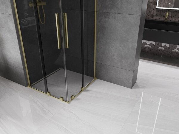 Mexen Velar L Duo, sprchový kút s posuvnými dverami 90 x 90 cm, 8mm šedé sklo, zlatá matná, 871-090-090-02-43-55
