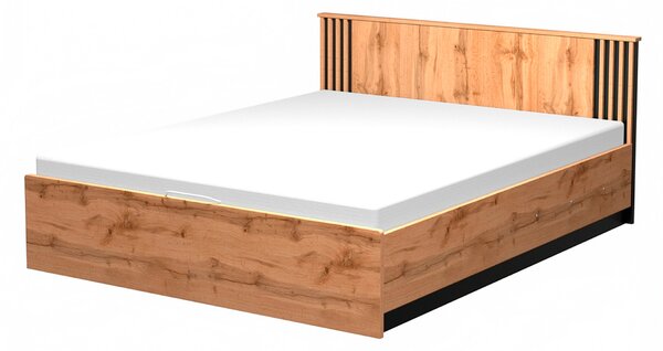 Manželská posteľ Lamelo s úložným priestorom 160x200 - dub wotan/čierna