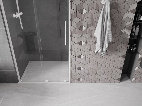 Mexen Velar L, posuvné sprchové dvere do otvoru 90 cm, 8mm číre sklo, biela matná, 871-090-003-01-20