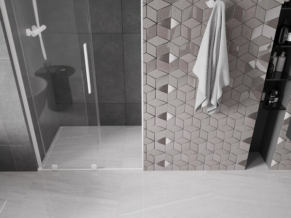 Mexen Velar L, posuvné sprchové dvere do otvoru 90 cm, 8mm číre sklo, biela matná, 871-090-003-01-20