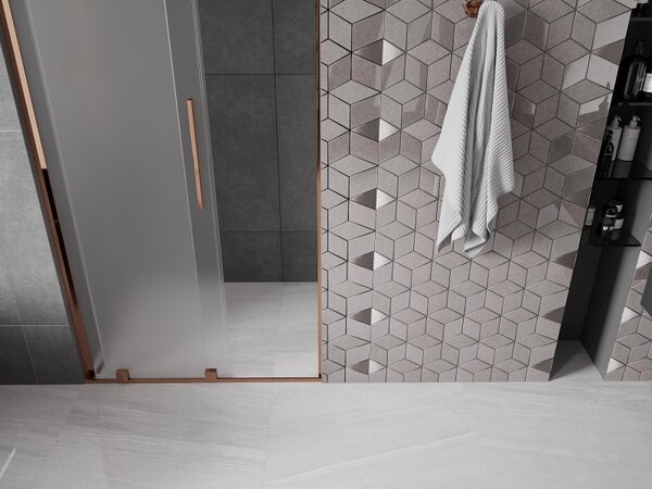 Mexen Velar L, posuvné sprchové dvere do otvoru 90 cm, 8mm sklo námraza, ružové zlato, 871-090-003-31-60