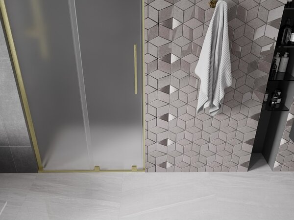 Mexen Velar L, posuvné sprchové dvere do otvoru 90 cm, 8mm sklo námraza, zlatá matná, 871-090-003-31-55