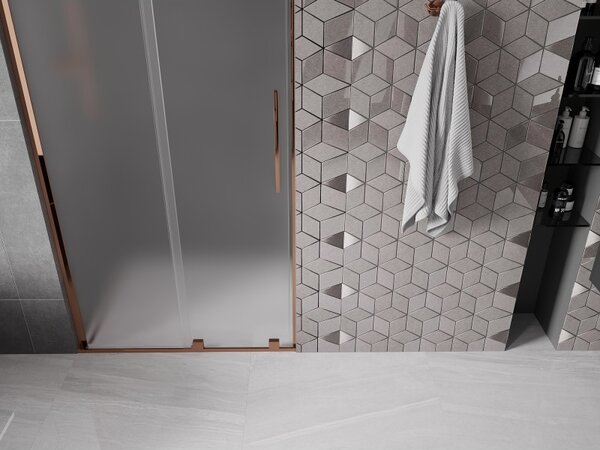 Mexen Velar L, posuvné sprchové dvere do otvoru 90 cm, 8mm sklo námraza, ružové zlato, 871-090-003-31-60