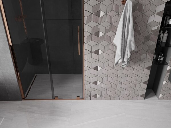 Mexen Velar L, posuvné sprchové dvere do otvoru 90 cm, 8mm šedé sklo, ružové zlato, 871-090-003-41-60