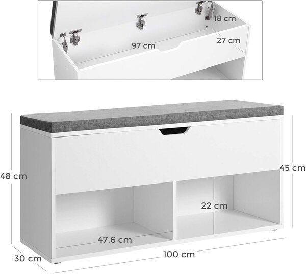 SONGMICS Botník Vasagle Lenda s lavicou a úložným priestorom 100 cm biely/sivý