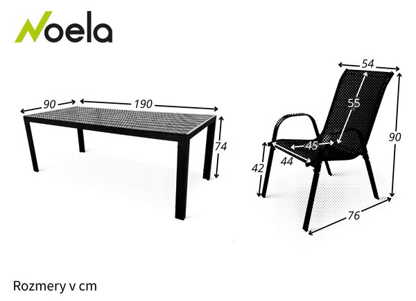 Noela Záhradný jedálenský set Viking XL 190cm + 8x kovová stolička Ramada
