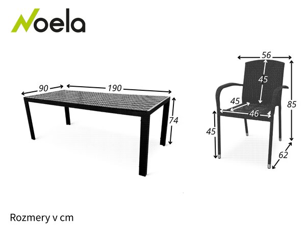 Noela Záhradný jedálenský set Viking XL 190cm + 6x ratanová stolička Roma