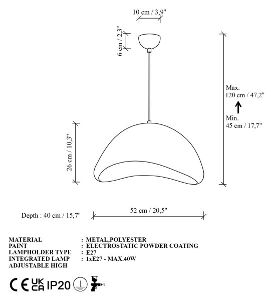 Brilagi - Závesné svietidlo na lane WABI SABI 1xE27/40W/230V pr. 52 cm biela