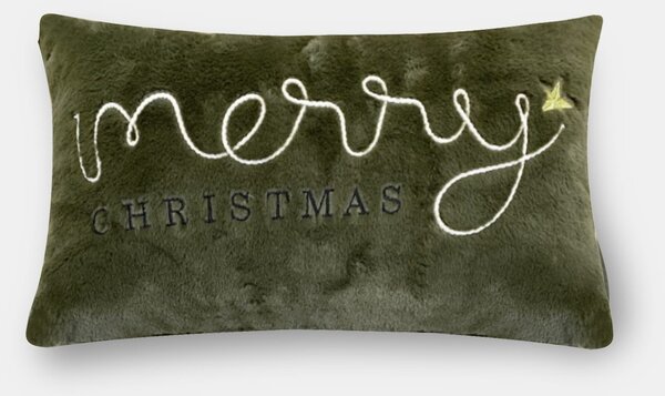 Sinsay - Dekoratívny vianočný vankúš s vyšívaným nápisom Merry Christmas - zelená