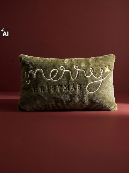 Sinsay - Dekoratívny vianočný vankúš s vyšívaným nápisom Merry Christmas - zelená