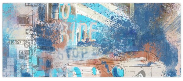 Obraz - Zrodený na jazdu, modré tóny (120x50 cm)