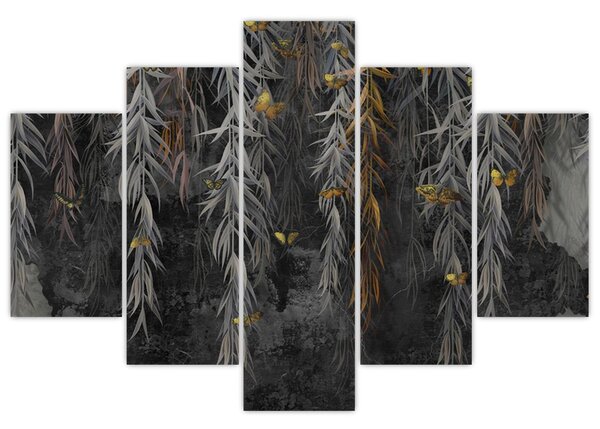 Obraz - Vŕbové vetvičky v čiernom pozadí (150x105 cm)