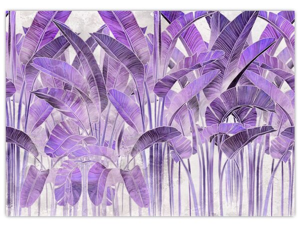 Obraz - Fialové listy v omietke (70x50 cm)