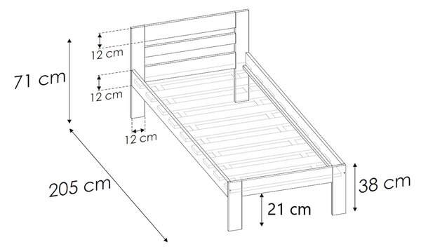 Jednolôžková drevená posteľ 80x200 LK01 A - borovica