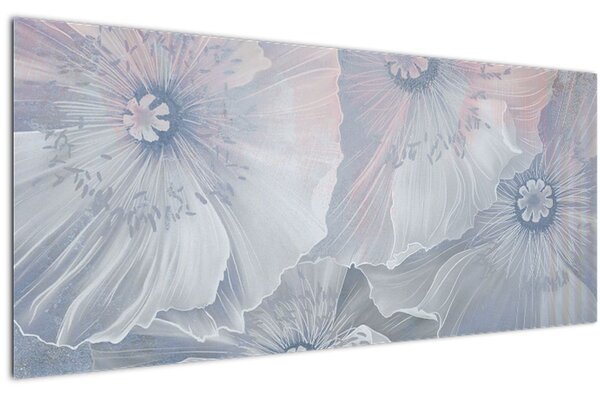 Obraz - Modré kvety na stene (120x50 cm)