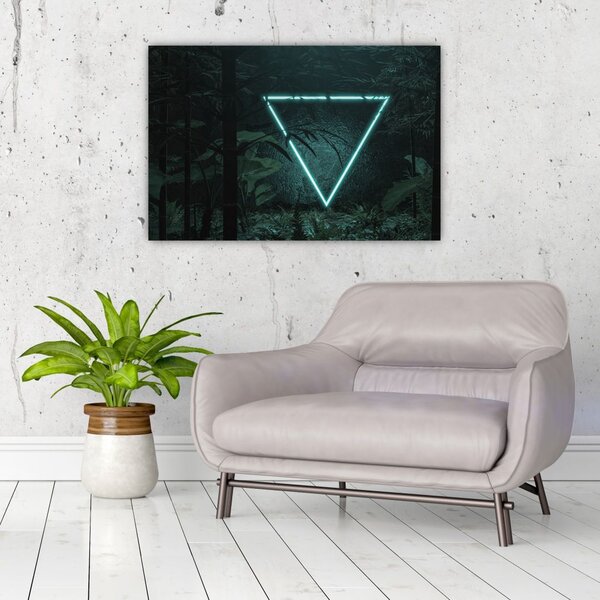 Obraz - Neónový trojuholník v jungli (90x60 cm)