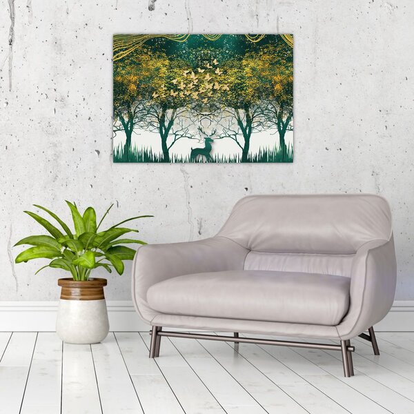 Obraz - Jelene v zelenom lese (70x50 cm)