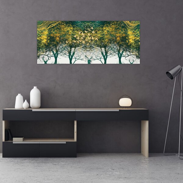 Obraz - Jelene v zelenom lese (120x50 cm)