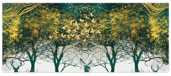 Obraz - Jelene v zelenom lese (120x50 cm)