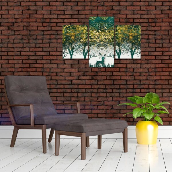 Obraz - Jelene v zelenom lese (90x60 cm)