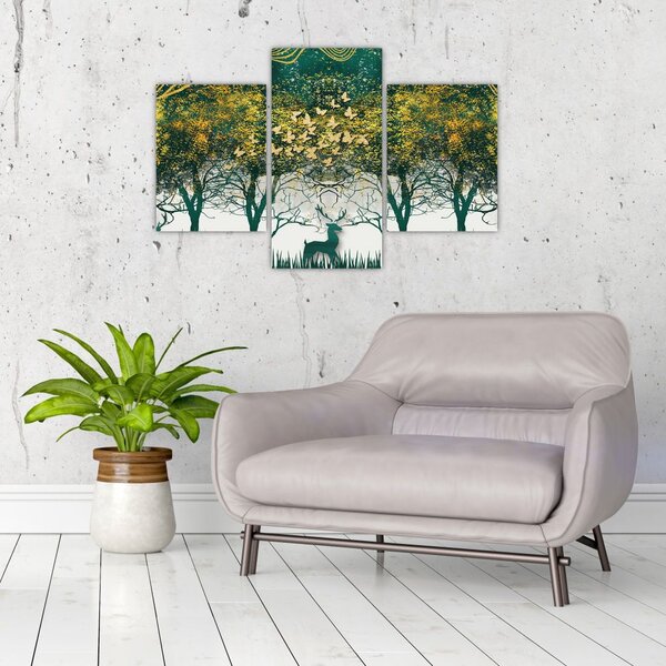 Obraz - Jelene v zelenom lese (90x60 cm)