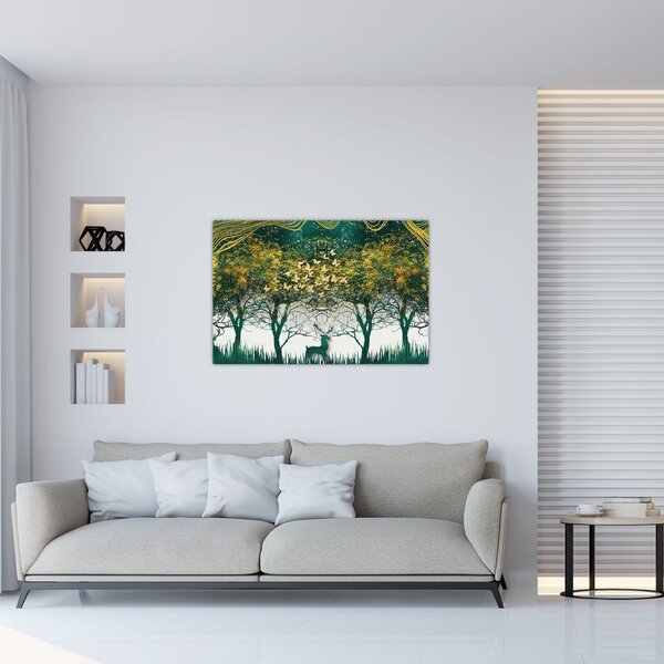 Obraz - Jelene v zelenom lese (90x60 cm)