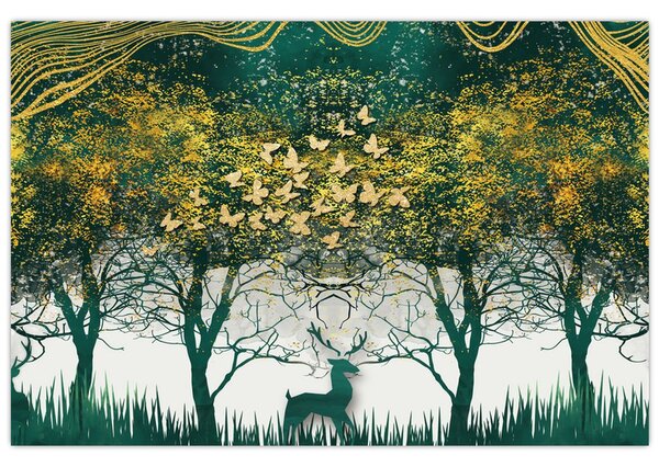 Obraz - Jelene v zelenom lese (90x60 cm)
