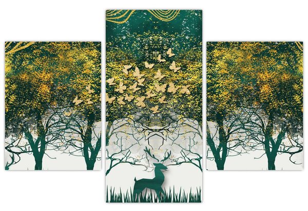 Obraz - Jelene v zelenom lese (90x60 cm)