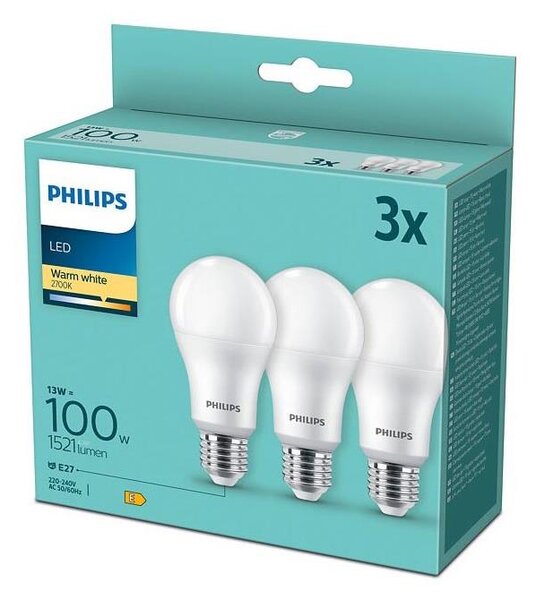 SADA 3x LED Žiarovka Philips A60 E27/13W/230V 2700K