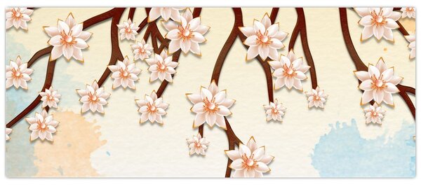 Obraz - Kvety na vetvách, farebné (120x50 cm)