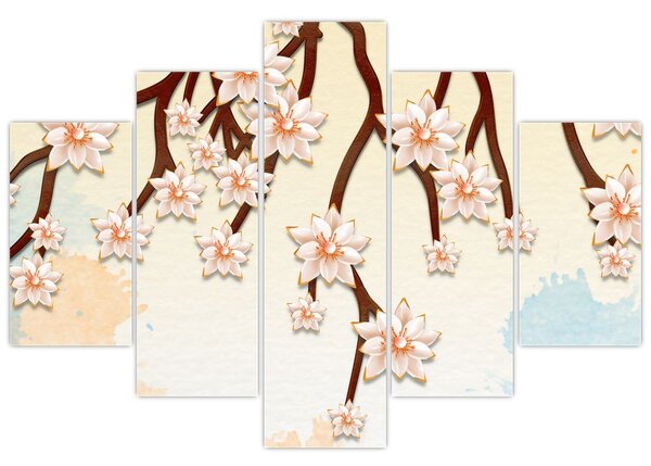 Obraz - Kvety na vetvách, farebné (150x105 cm)