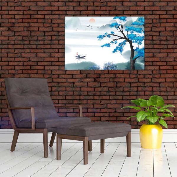 Obraz - Maľované jazero s loďkou (90x60 cm)